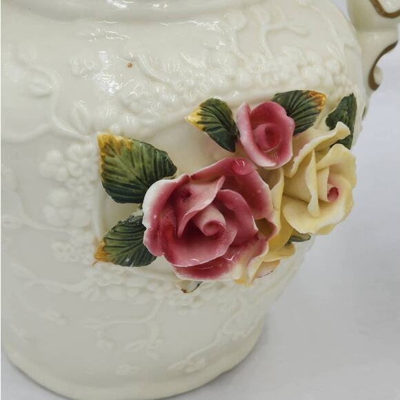 Jade Porcelain Rose Floral Pitcher Set Victorian Elegance Shabby Chic Decorative - Picture 8 of 13